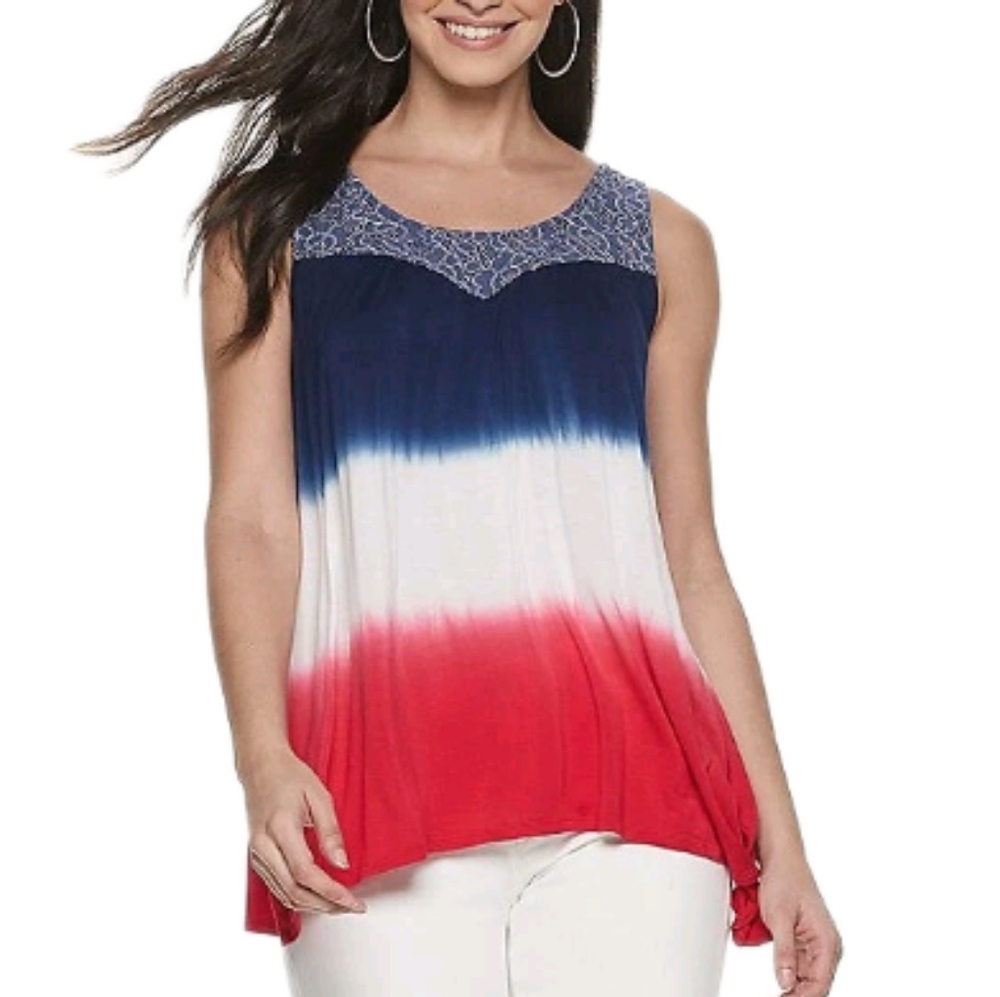💕World Unity Red White Blue Patriotic Blouse Tank Top Women's M NWT! $36